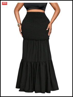Plus Size Leopard Maxi Skirt High Waisted Ruffle Hem Bodycon Long